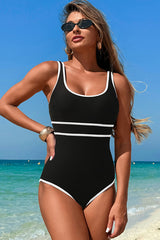 U Neck Wide Straps Modest One Piece Swimsuit