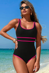 U Neck Wide Straps Modest One Piece Swimsuit