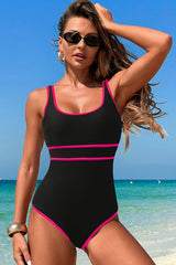 U Neck Wide Straps Modest One Piece Swimsuit