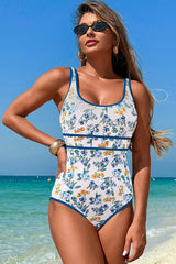 U Neck Wide Straps Modest One Piece Swimsuit