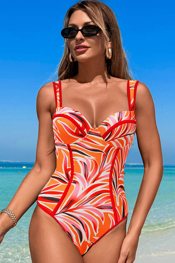 Color Block Wide Straps One Piece Swimsuit