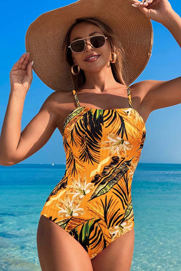 Colorful Plants Print Modest One Piece Swimsuit