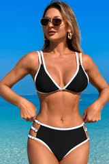 Color Block V Neck Tie Back Bikini Two-Piece Swimsuit