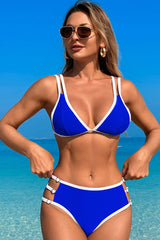 Color Block V Neck Tie Back Bikini Two-Piece Swimsuit