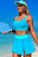 U Neck Wide Straps Sporty Bikini With Skirt