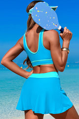 U Neck Wide Straps Sporty Bikini With Skirt