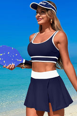 U Neck Wide Straps Sporty Bikini With Skirt