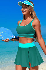 U Neck Wide Straps Sporty Bikini With Skirt