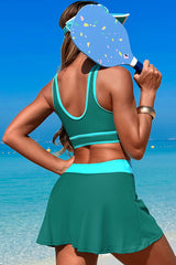 U Neck Wide Straps Sporty Bikini With Skirt