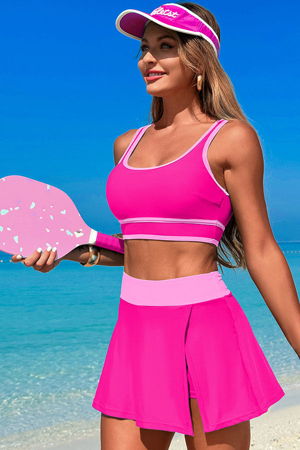 U Neck Wide Straps Sporty Bikini With Skirt