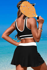 U Neck Wide Straps Sporty Bikini With Skirt