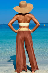 3 Piece Solid Color Loose Metal Buckle bikini With Beach Pants