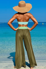 3 Piece Solid Color Loose Metal Buckle bikini With Beach Pants