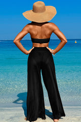 3 Piece Solid Color Loose Metal Buckle bikini With Beach Pants