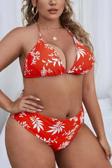 Plus Size 3PC Tie Dye Halter V Neck Knotted Lace Up Split Bikini Set