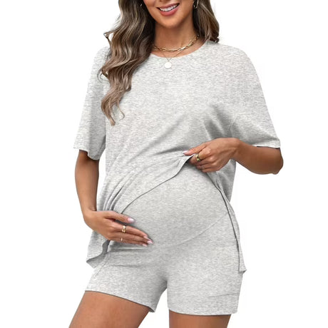 Sociala 2 Piece Short Sets for Women 2026 Summer Vacation Outfits Casual Maternity Lounge Set with Pockets