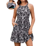 Sociala Built in Bra Summer Dress for Womens Casual Beach Sundress Flowy Halter Dress with Pockets