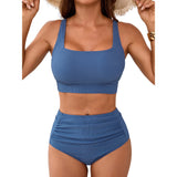 Sociala High Waisted Bikini Sets for Womens Sporty Two Piece Swimsuits Color Block Bathing Suits Swimwear