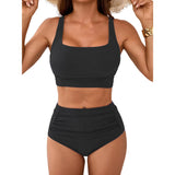Sociala High Waisted Bikini Sets for Womens Sporty Two Piece Swimsuits Color Block Bathing Suits Swimwear