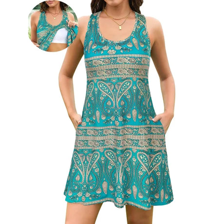 Sociala Cotton V Neck Tank Dresses for Womens Built in Bra Summer Dresses with Pockets