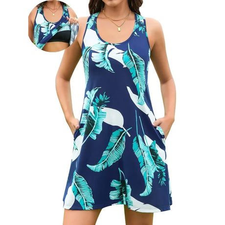 Sociala Cotton V Neck Tank Dresses for Womens Built in Bra Summer Dresses with Pockets