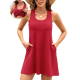 Sociala Cotton V Neck Tank Dresses for Womens Built in Bra Summer Dresses with Pockets