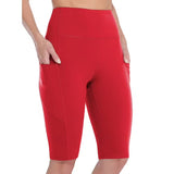 Sociala Knee Length High Waisted Bike Shorts for Womens Tummy Control Shorts With Side Pockets Workout Athletic Running Shorts