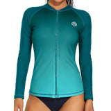 Sociala Women's Zipper Gradient Swimsuit Tops Crew Neck Long Sleeve Rash Guard Workout Running Tops UPF 50+