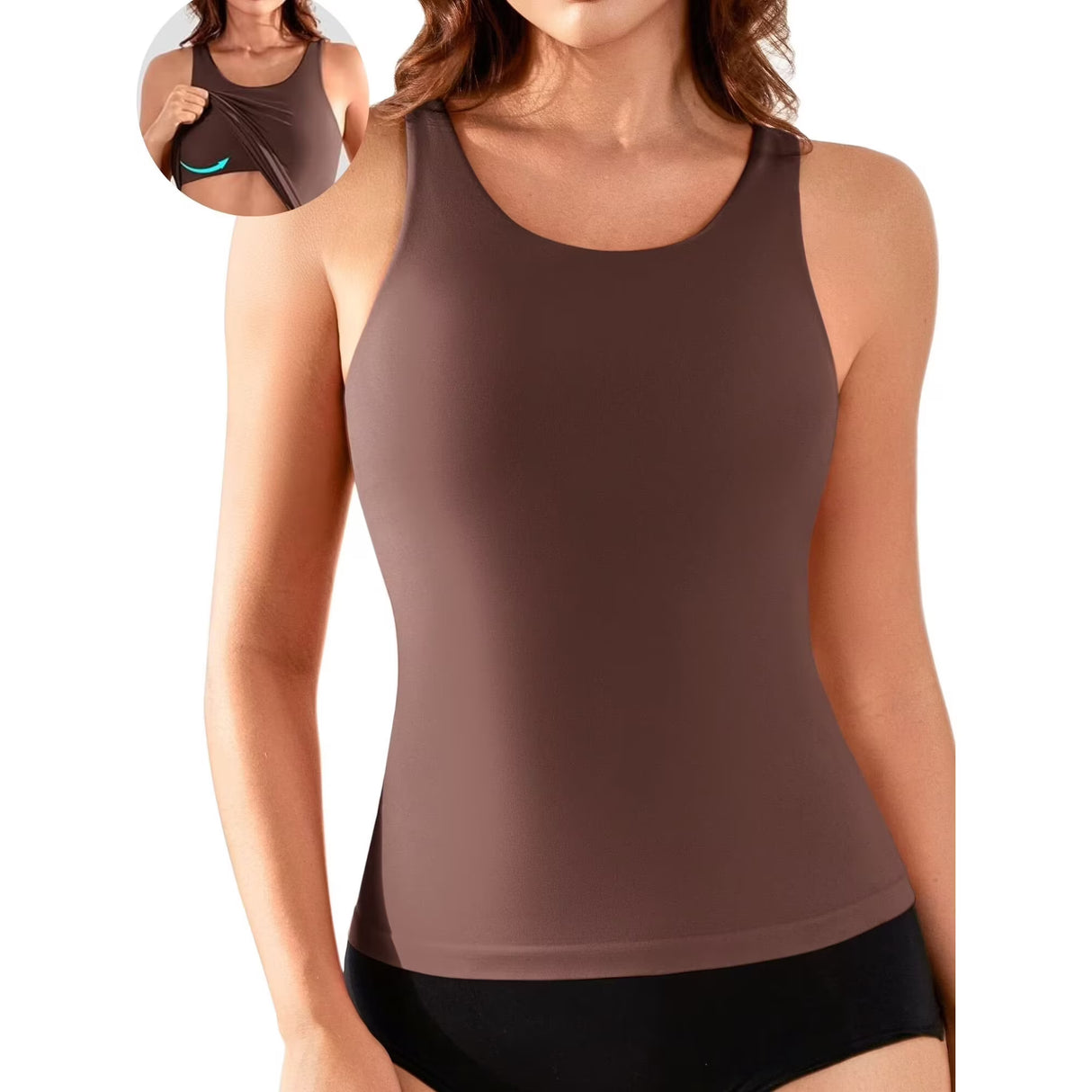 Sociala Womens Scoop Neck Seamless Tank Tops Wide Straps Cami Crop Going Out Tops Basic Cami Shirts Built-in Bra