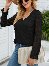 Charmo Women’s Lace Long Sleeve Blouses Tops Dressy T Shirts Loose Casual Shirts