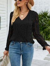 Charmo Women’s Lace Long Sleeve Blouses Tops Dressy T Shirts Loose Casual Shirts