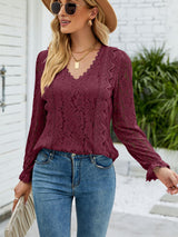 Charmo Women’s Lace Long Sleeve Blouses Tops Dressy T Shirts Loose Casual Shirts