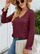 Charmo Women’s Lace Long Sleeve Blouses Tops Dressy T Shirts Loose Casual Shirts