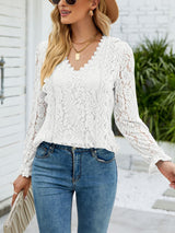 Charmo Women’s Lace Long Sleeve Blouses Tops Dressy T Shirts Loose Casual Shirts