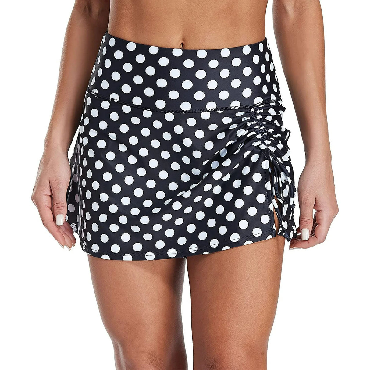 Charmo Womens High Waisted Split Swim Skirt Ruched Drawstring Skirted Swim Bottoms with Built-in Brief