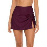 Charmo Womens High Waisted Split Swim Skirt Ruched Drawstring Skirted Swim Bottoms with Built-in Brief