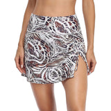 Charmo Womens High Waisted Split Swim Skirt Ruched Drawstring Skirted Swim Bottoms with Built-in Brief