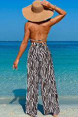 3 Piece Halter High Cut Backless Bikini With Loose Beach Pants