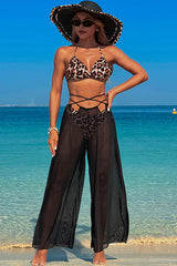 3 Piece Halter Backless Bikini With Chiffon Beach Pants