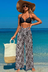 3 Piece Halter Backless Bikini With Chiffon Beach Pants