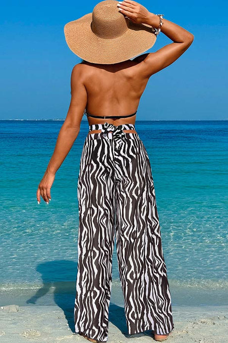 3 Piece Halter Backless With Chiffon Beach Pants