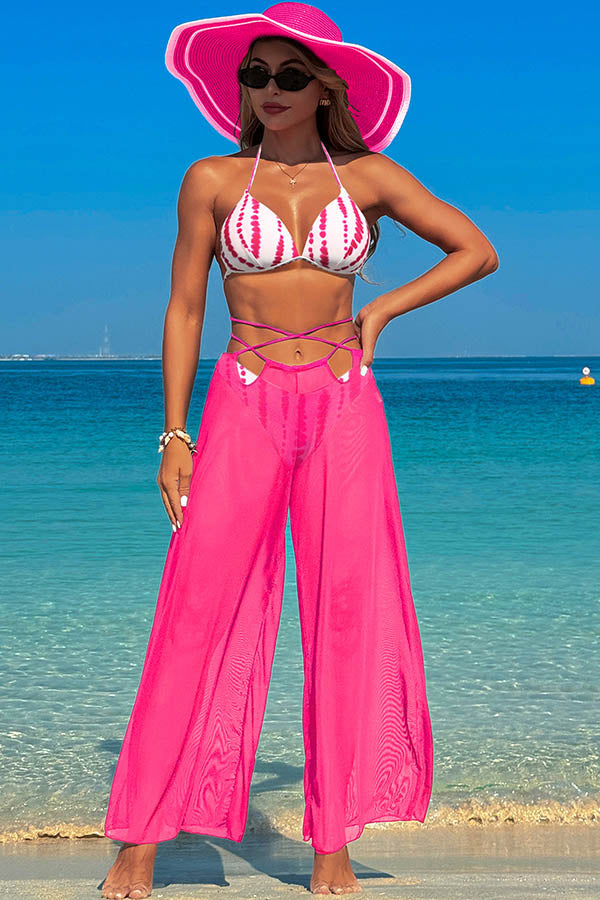 3 Piece Halter Backless Bikini With Chiffon Beach Pants