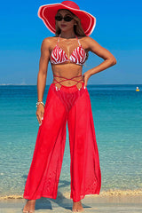 3 Piece Halter Backless Bikini With Chiffon Beach Pants