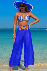 3 Piece Halter Backless Bikini With Chiffon Beach Pants