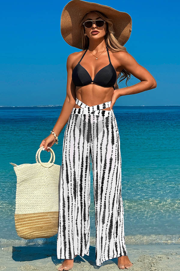 3 Piece Halter Backless Bikini With Chiffon Beach Pants