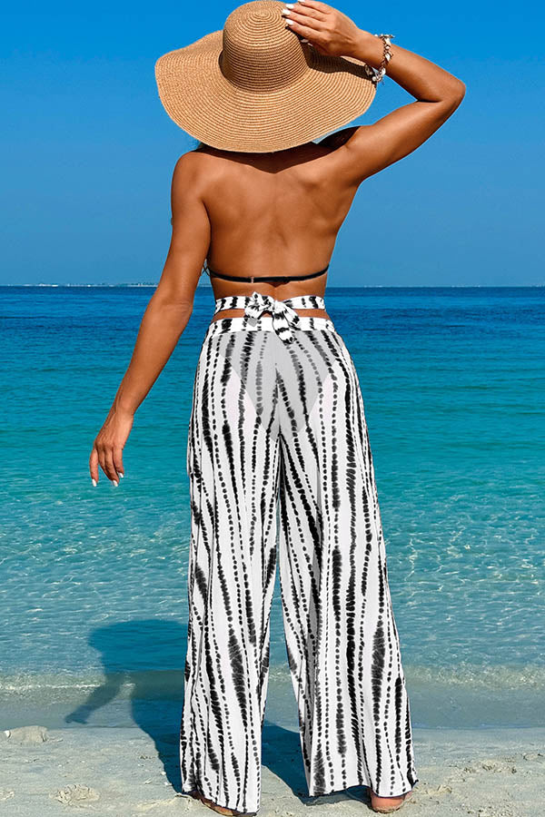 3 Piece Halter Backless Bikini With Chiffon Beach Pants