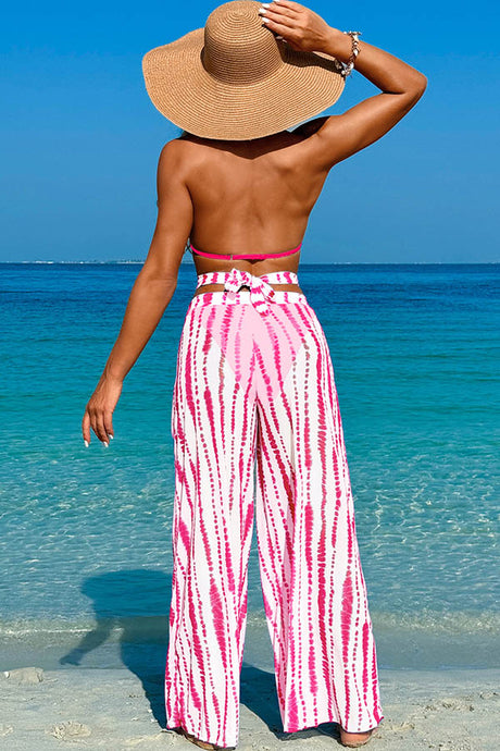 3 Piece Halter Backless With Chiffon Beach Pants