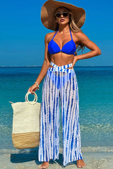 3 Piece Halter Backless Bikini With Chiffon Beach Pants