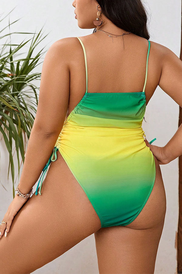 Plus Size Square Neck Spegatti Strap One Piece Swimsuit