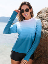 Charmo Womens UPF 50+ Long Sleeve Swimsuit Tops Sun Protection Rashguard Hiking Runing Swim Shirts(No Thumb Holes)